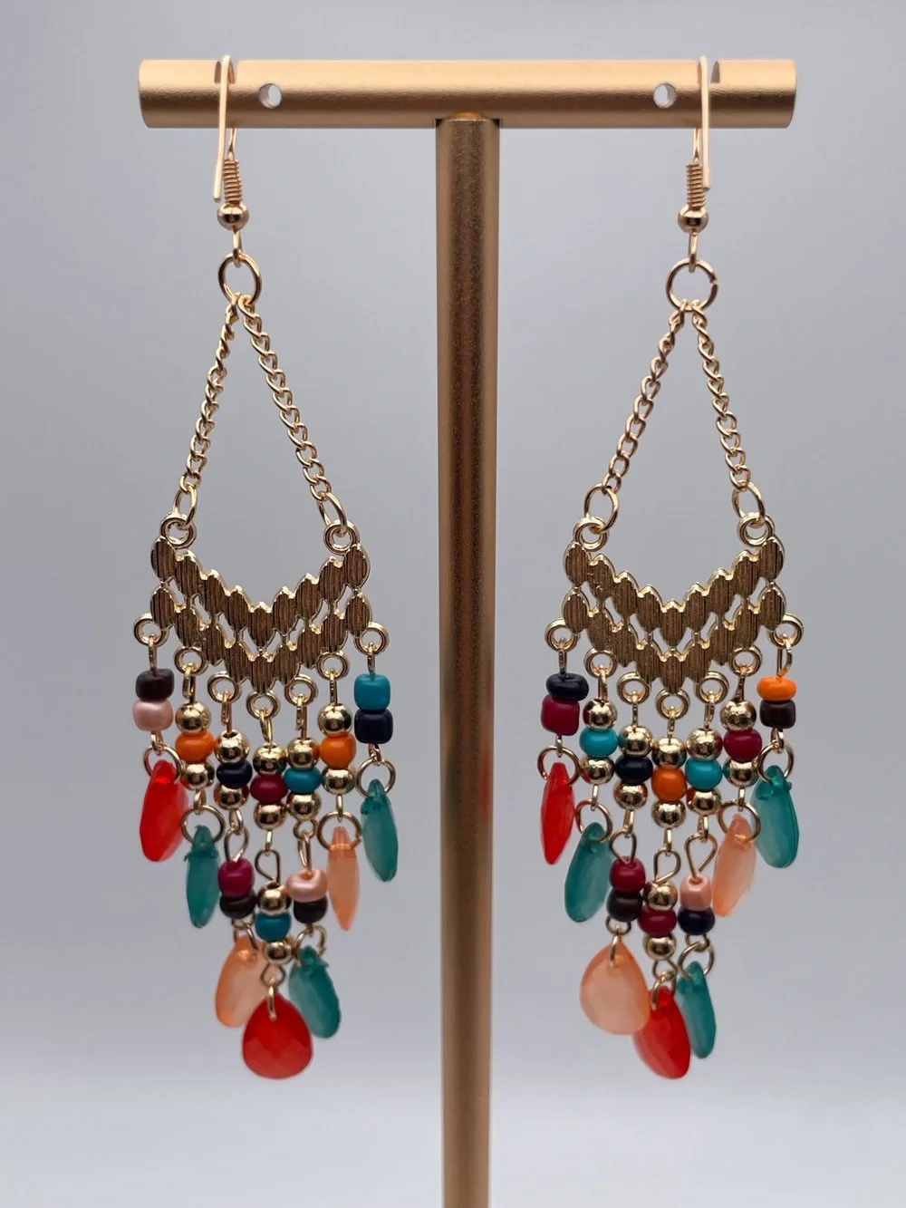Multicolored Water Drop Beaded Dangling Earrings